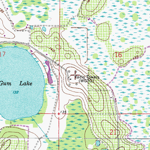 Topographic Map of WGTO-AM (Cypress Gardens), FL