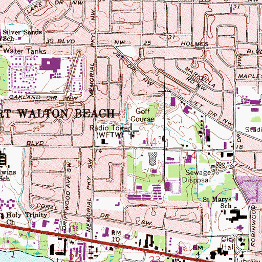 Topographic Map of WFTW-AM (Fort Walton Beach), FL