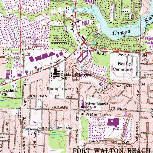 Topographic Map of WNUE-AM (Fort Walton Beach), FL