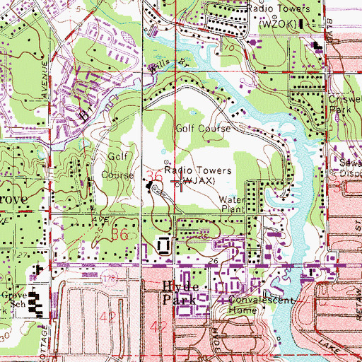 Topographic Map of WRXJ-AM (Jacksonville), FL