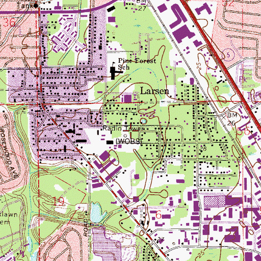 Topographic Map of WCGL-AM (Jacksonville), FL