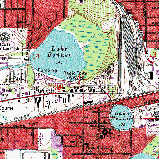 Topographic Map of WWAB-AM (Lakeland), FL