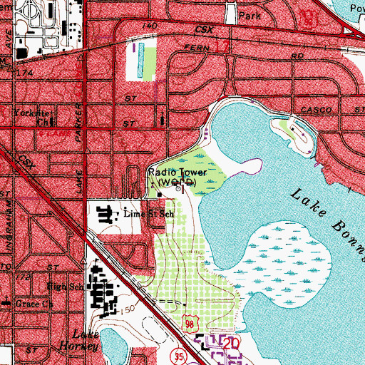 Topographic Map of WLKF-AM (Lakeland), FL