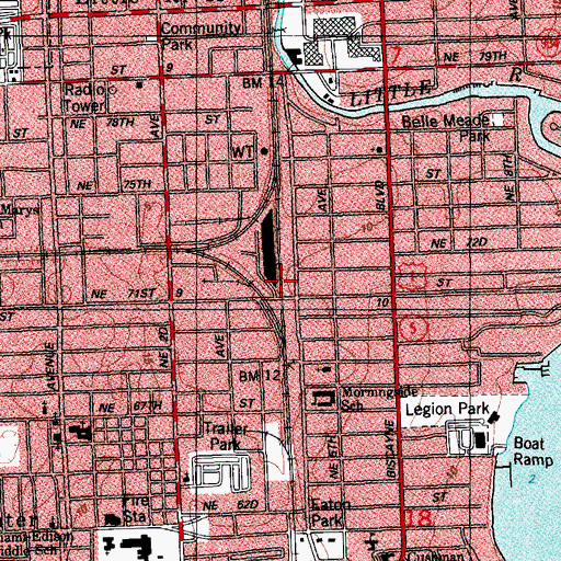 Topographic Map of WOCN-AM (Miami), FL