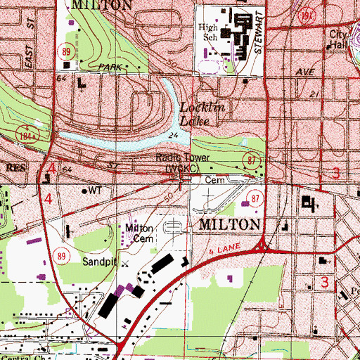 Topographic Map of WECM-AM (Milton), FL