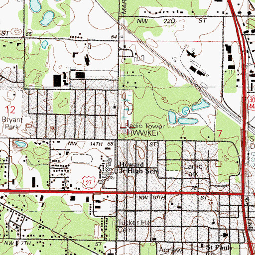 Topographic Map of WOCA-AM (Ocala), FL