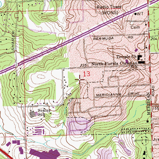 Topographic Map of WCVC-AM (Tallahassee), FL