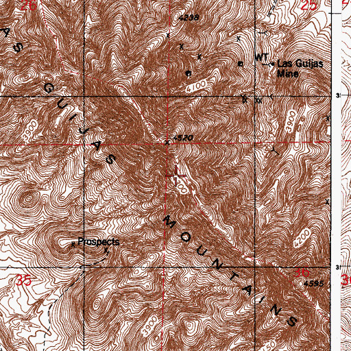 Topographic Map of Las Guijas Mountains, AZ