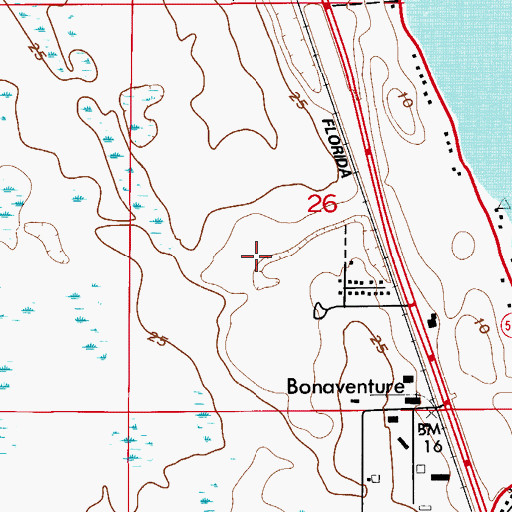 Topographic Map of WLRQ-FM (Cocoa), FL