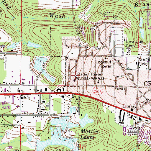 Topographic Map of WAAZ-FM (Crestview), FL
