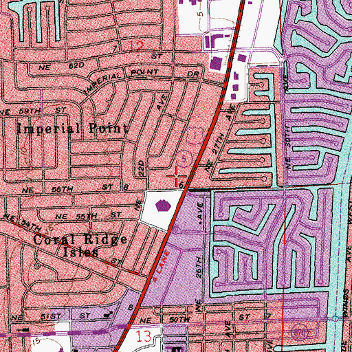 Topographic Map of WAFG-FM (Fort Lauderdale), FL