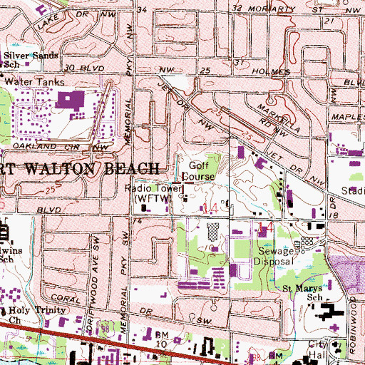 Topographic Map of WKSM-FM (Fort Walton Beach), FL