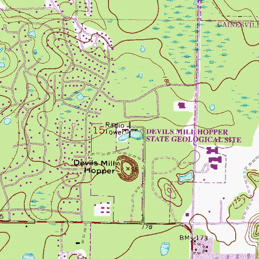 Topographic Map of WRUF-FM (Gainesville), FL