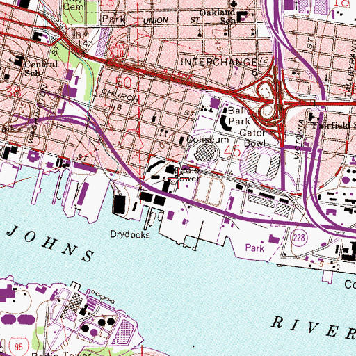 Topographic Map of WAPE-FM (Jacksonville), FL