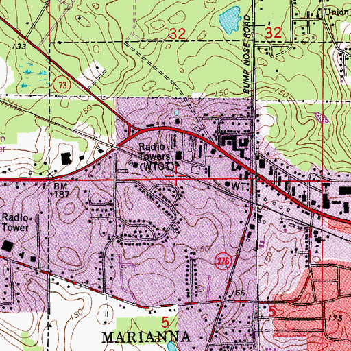 Topographic Map of WJAQ-FM (Marianna), FL