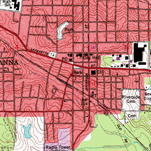 Topographic Map of WJNF-FM (Marianna), FL