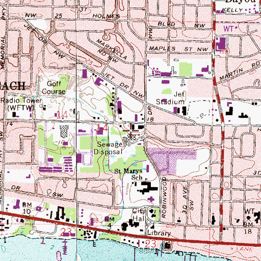 Topographic Map of WYZB-FM (Mary Esther), FL