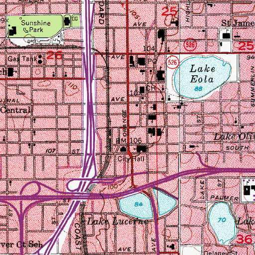 Topographic Map of WMMO-FM (Orlando), FL