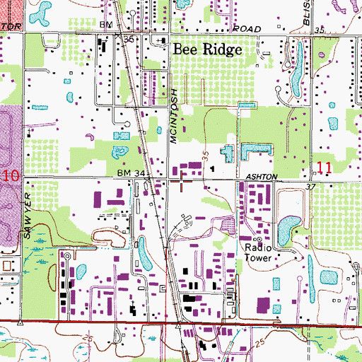Topographic Map of WKZM-FM (Sarasota), FL