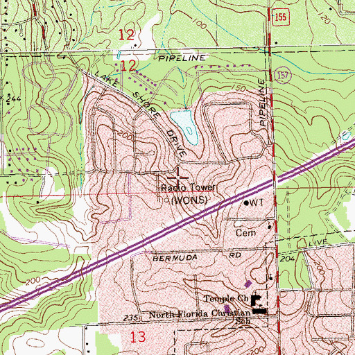 Topographic Map of WBGM-FM (Tallahassee), FL