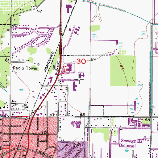 Topographic Map of De Soto Memorial Hospital Heliport, FL