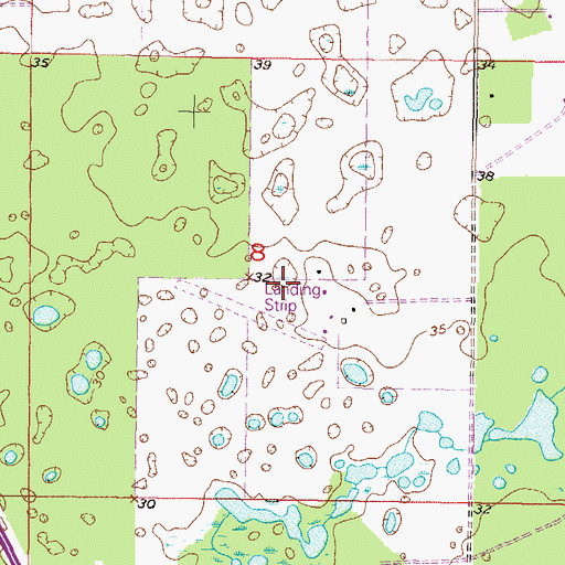 Topographic Map of Mills Ranch Airport (historical), FL