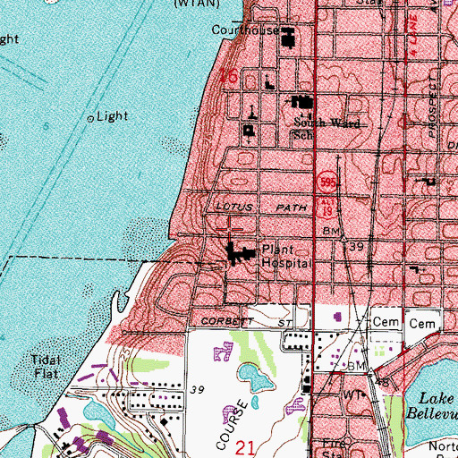 Topographic Map of Morton Plant Hospital Heliport, FL
