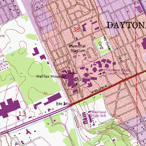 Topographic Map of Halifax Hospital Medical Center Heliport, FL