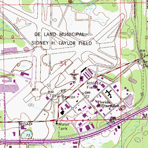 Topographic Map of DeLand Municipal Airport-Sidney H Taylor Field, FL