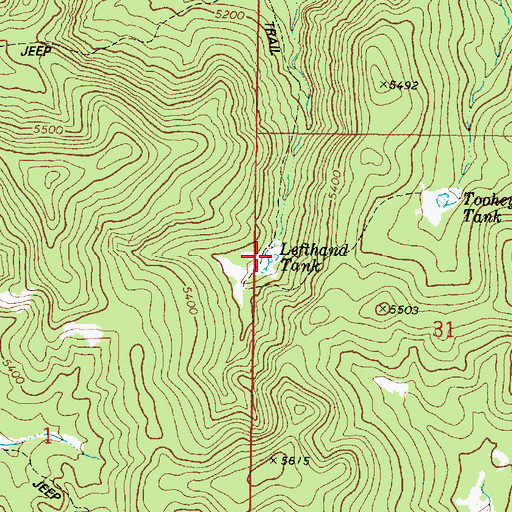 Topographic Map of Lefthand Tank, AZ