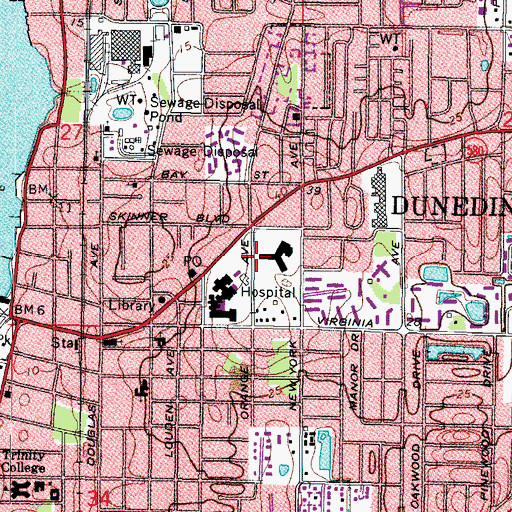 Topographic Map of Mease Hospital Emergency Heliport, FL