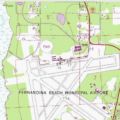 Topographic Map of Fernandina Beach Municipal Airport, FL