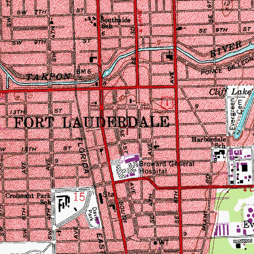Topographic Map of Broward General Medical Center Heliport, FL