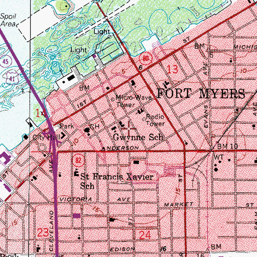 Topographic Map of Lee Memorial Hospital Emergency Heliport, FL