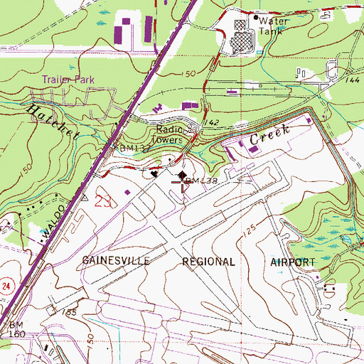 Topographic Map of Gainesville Regional Airport, FL