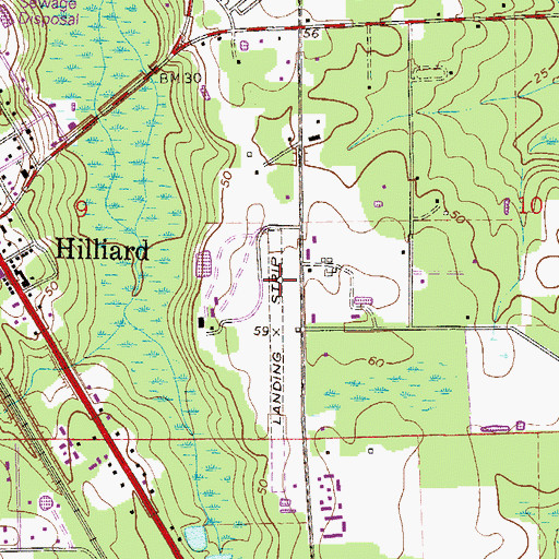 Topographic Map of Hilliard Airpark, FL