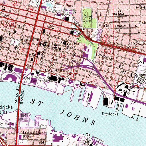 Topographic Map of Jacksonville Police Heliport, FL