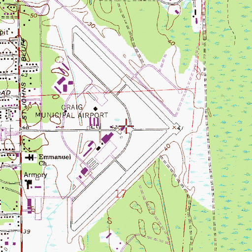 Topographic Map of Jacksonville Executive Airport at Craig, FL