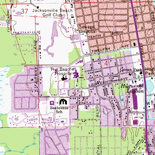 Topographic Map of Baptist Medical Center/Beaches Heliport, FL