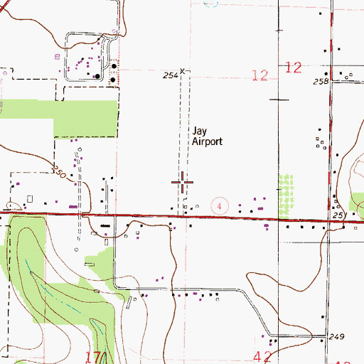 Topographic Map of Jay Airport, FL