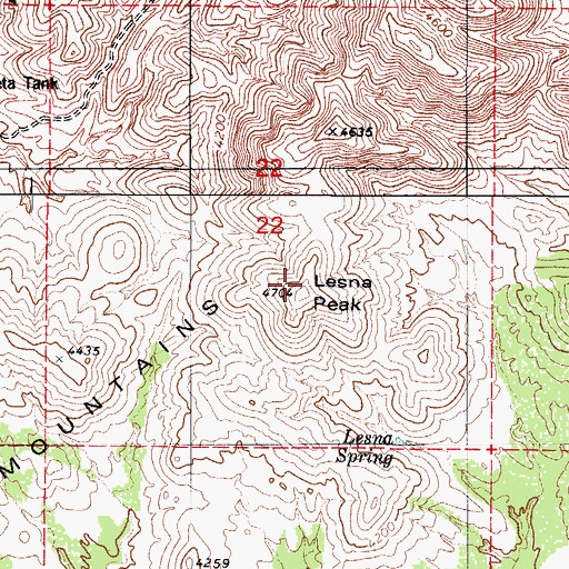 Topographic Map of Lesna Peak, AZ
