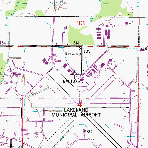 Topographic Map of Lakeland Linder Regional Airport, FL