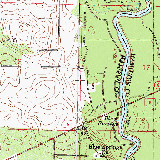 Topographic Map of Blue Springs Airport, FL