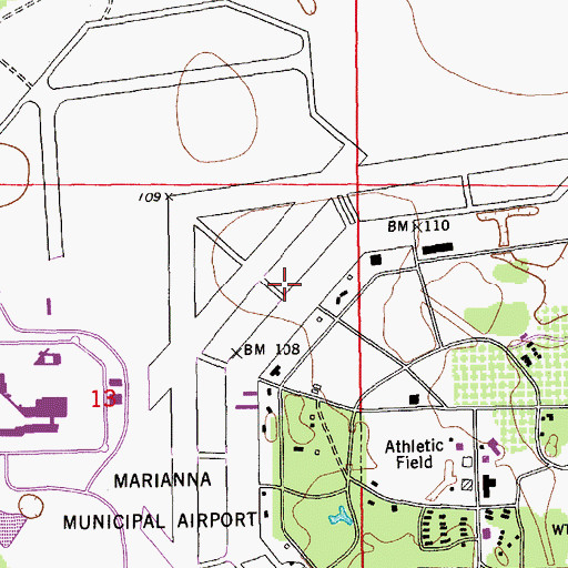 Topographic Map of Marianna Municipal Airport, FL