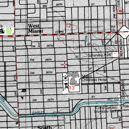 Topographic Map of Miami Childrens Hospital Heliport, FL