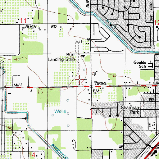 Topographic Map of Burrs Strip Airport, FL