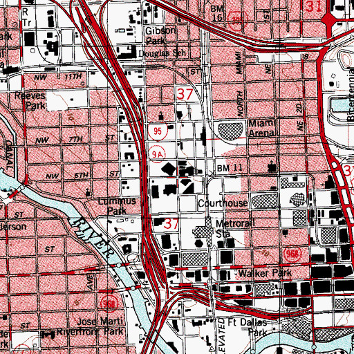 Topographic Map of Miami Police Heliport, FL