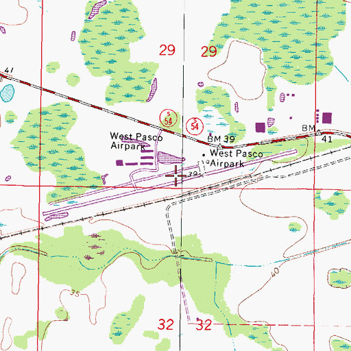 Topographic Map of Tampa Bay Executive Airport (historical), FL
