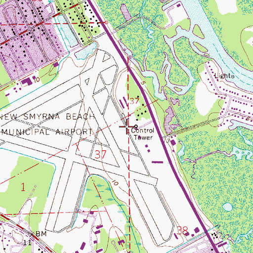 Topographic Map of New Smyrna Beach Municipal Airport, FL