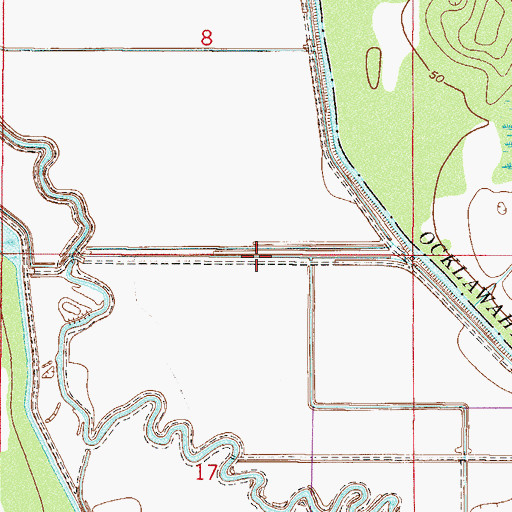 Topographic Map of Oklawaha Farms Airport (historical), FL
